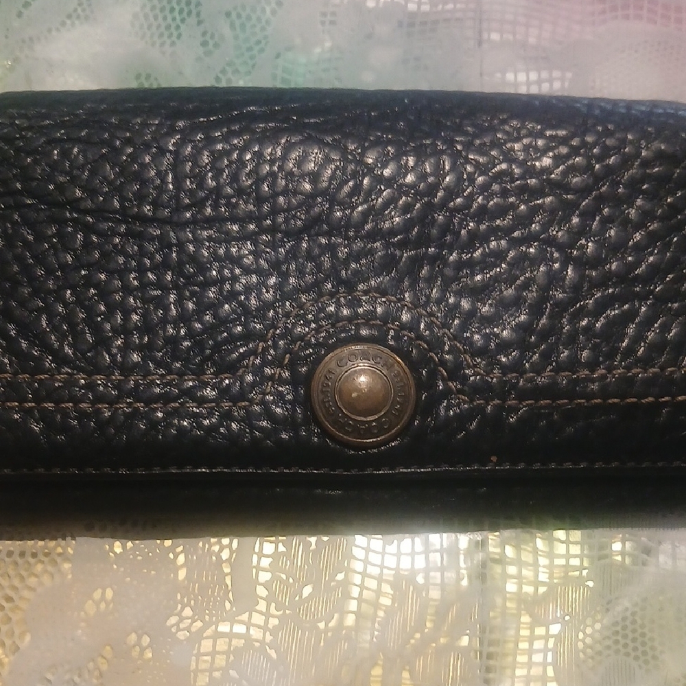 Coach Black Pebbled Leather Snap-Button Wallet